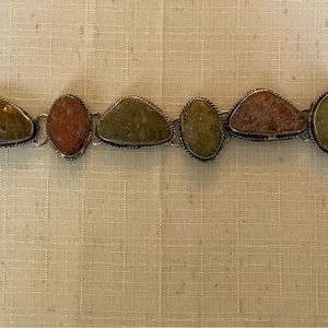 Vintage Handcrafted Bracelet - Natural Stones Set in Silver